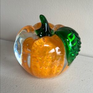 Lenox Orange and Green Glass Pumpkin Paperweight